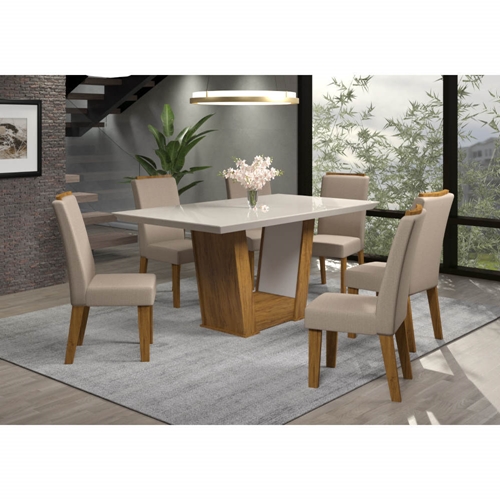 Conjunto De Mesa De Jantar Com Tampo De Vidro Bárbara E 6 Cadeiras