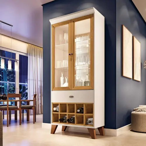 Cristaleira 76cm 2 Portas com Vidro 1 Gaveta com Adega HB Móveis Ópera