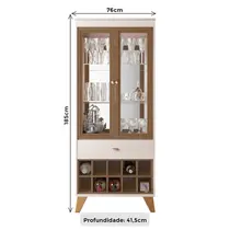 Cristaleira 76cm 2 Portas com Vidro 1 Gaveta com Adega HB Móveis Ópera