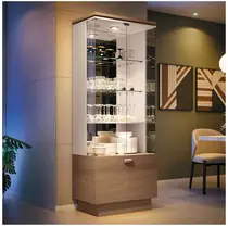 Cristaleira 70cm 2 Portas com Vidro 1 Gaveta com LED HB Móveis Aura