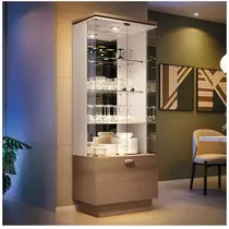 Cristaleira 70cm 2 Portas com Vidro 1 Gaveta com LED HB Móveis Aura