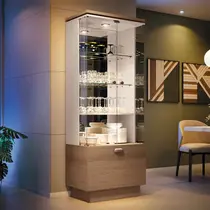 Cristaleira 70cm 2 Portas com Vidro 1 Gaveta com LED HB Móveis Aura