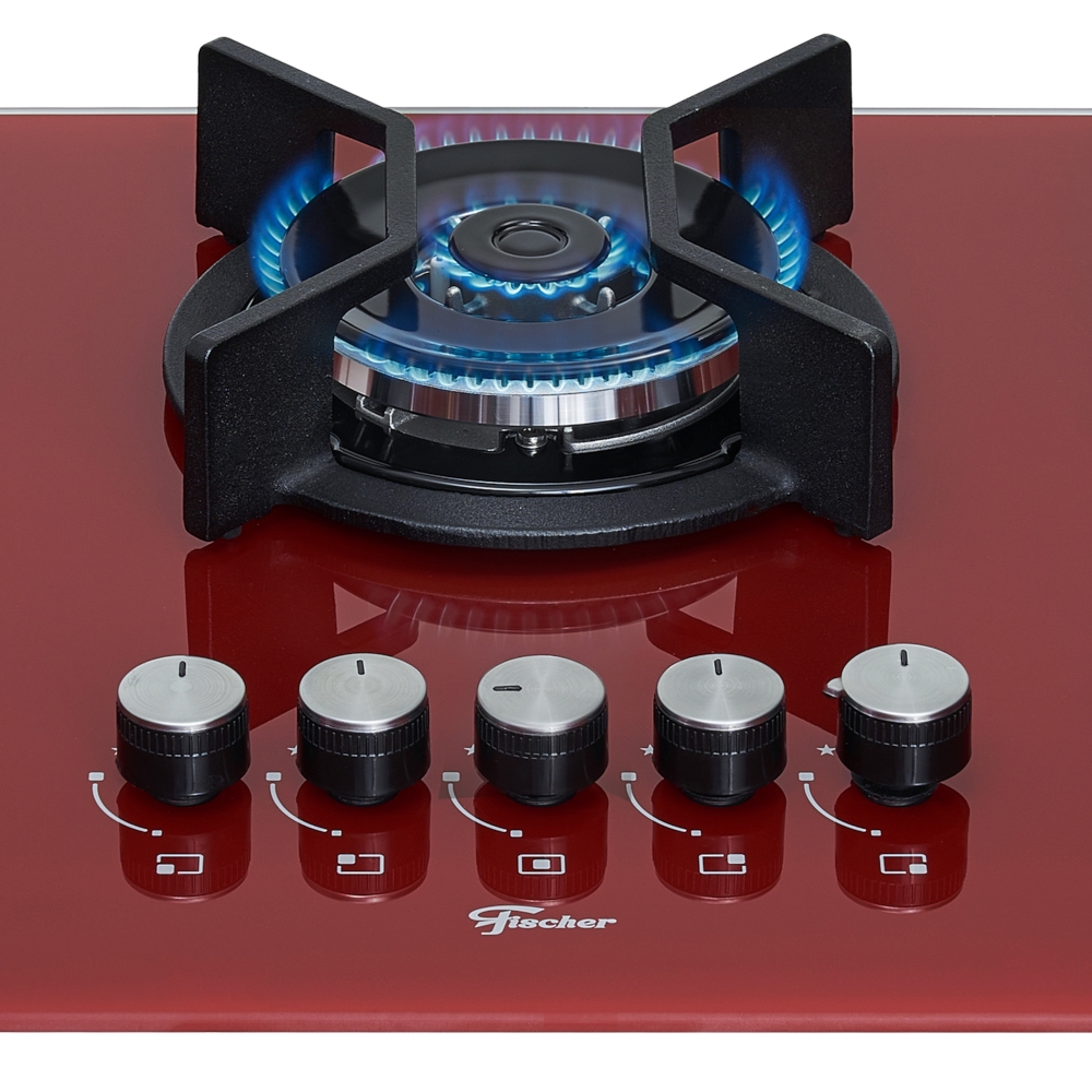 Cooktop 5 Bocas a Gás Fischer TC Infinity Vermelho Biv Schumann