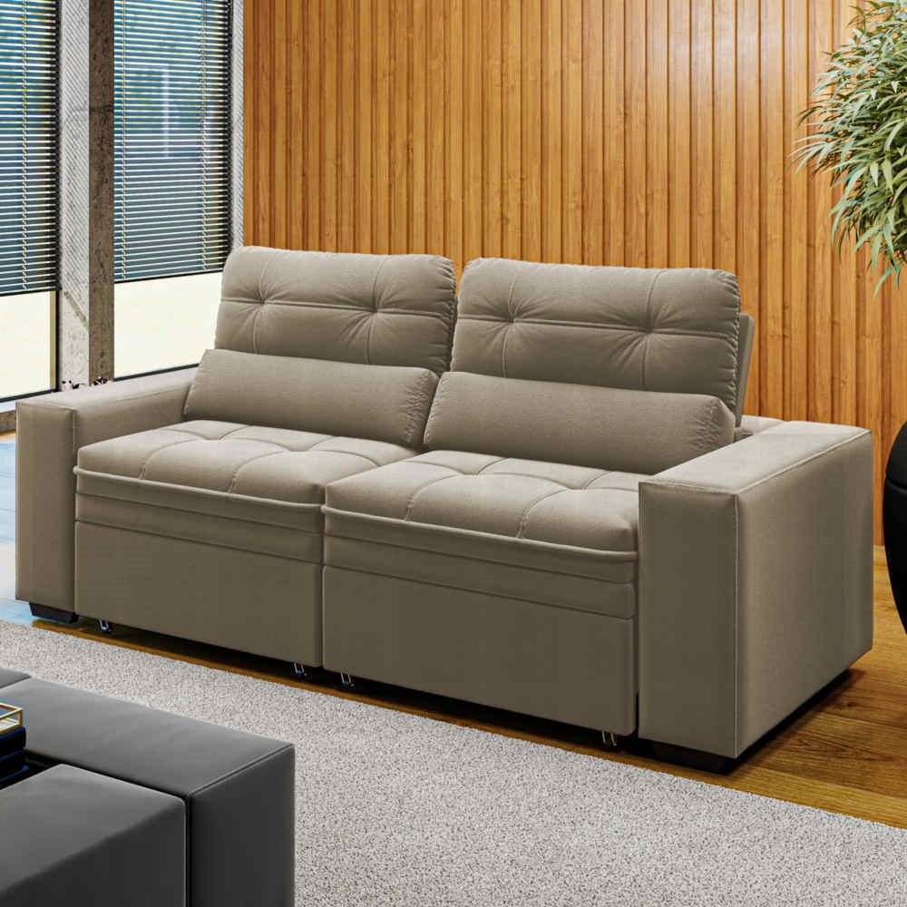 Sofá 3 Lugares 2,08m Retrátil Reclinável com Baú Velud Multisom