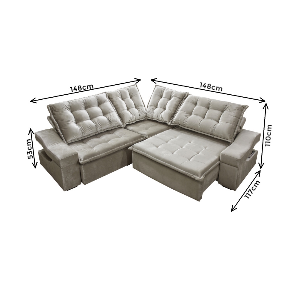 Sofá de Canto Retrátil e Reclinável Veludo Phormatta T Schumann