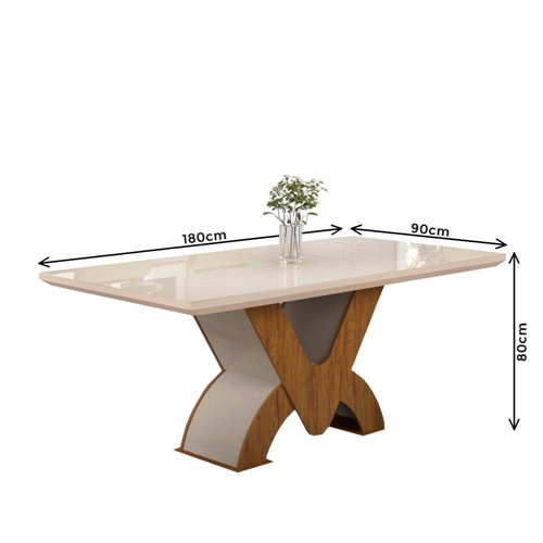 Conjunto Mesa de Jantar Áustria com Vidro e 6 Cadeiras