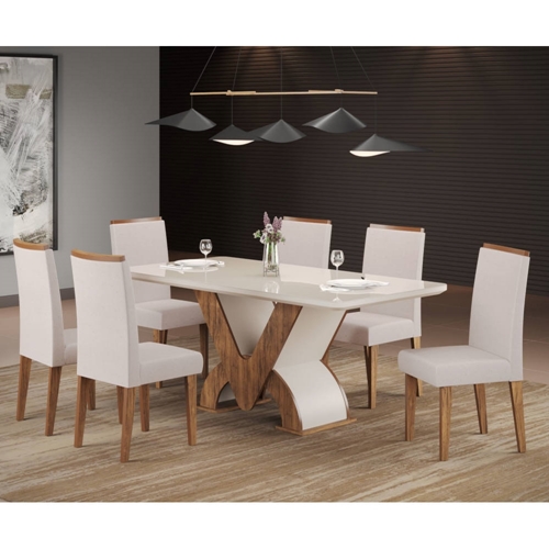 Conjunto Mesa de Jantar Áustria com Vidro e 6 Cadeiras