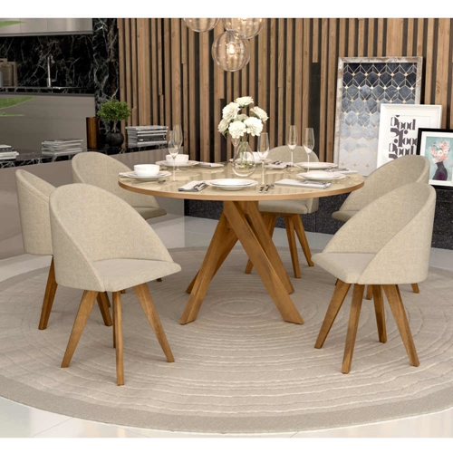 Conjunto Mesa Jantar 2,20m - RAVEZZO com 6 Cadeiras - MONACO e 2