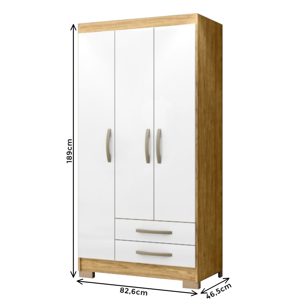 GuardaRoupa Solteiro 3 Portas 2 Gavetas MX Móveis Mac Schumann