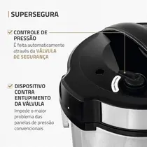 Panela de Pressão Elétrica Digital Mondial 3 Litros 700W Pratic Cook Premium PE-47-3L-I Preto/Inox