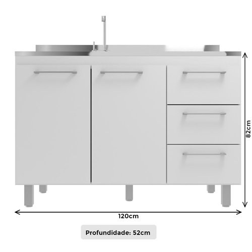 Comprar Balcão para Pia de Cozinha 120x88Cm 2 Portas 3 Gavetas