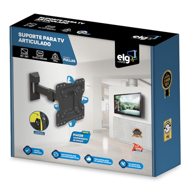 Suporte Articulado de Parede ELG A02V4N para TV Preto | Schumann