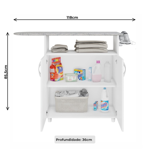 Tábua de Passar Roupa 2 Portas Criativa Nogal Trend/Branco - Notavel