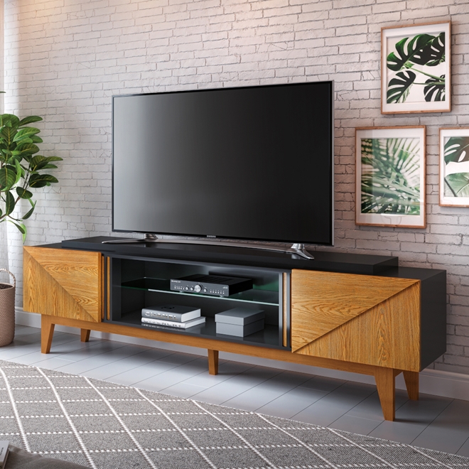 Rack para TV até 70 Polegadas 2m Pés em Madeira Maciça Multisom