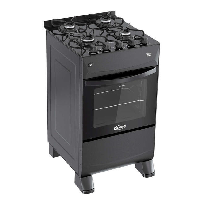 Fogão 4 Bocas Clarice Veritá Gourmet Preto Mesa em Vidro - Bivolt
