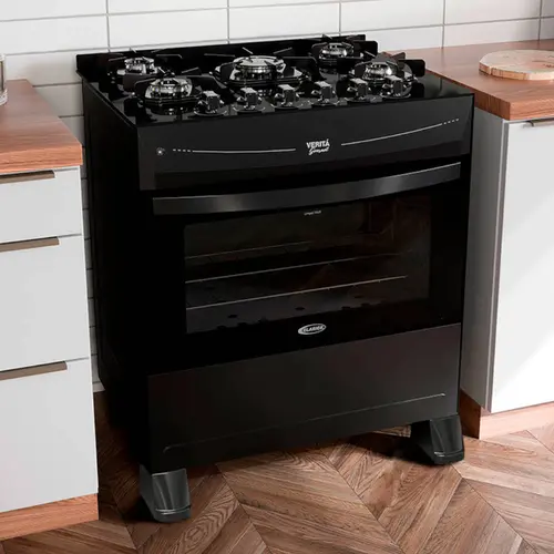 Fogão 5 Bocas Clarice Verita Gourmet com Acendimento Automático e Mesa de Vidro Temperado - Preto Bivolt