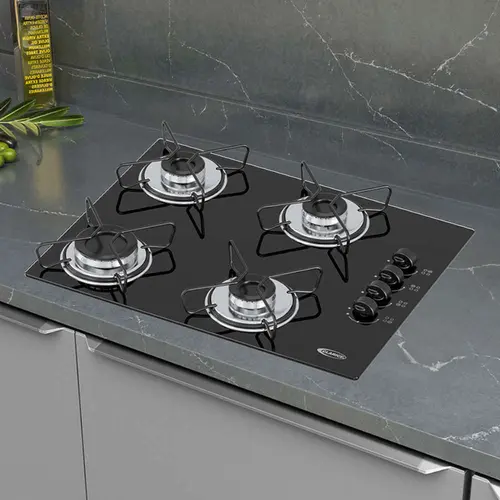 Cooktop 4 Bocas a Gás Clarice com Mesa em Vidro Temperado Preto – Bivolt