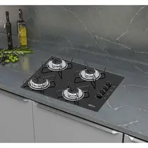 Cooktop 4 Bocas a Gás Clarice com Mesa em Vidro Temperado Preto – Bivolt