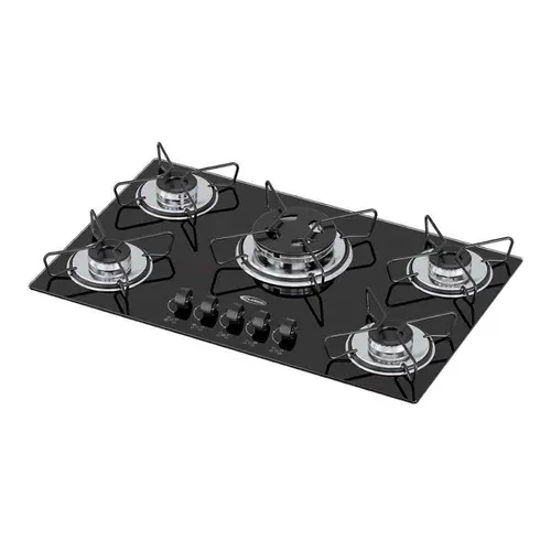 Cooktop 5 Bocas a Gás Clarice Tripla Chama com Mesa em Vidro Temperado Preto – Bivolt