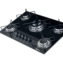 Cooktop 5 Bocas a Gás Clarice Tripla Chama com Mesa em Vidro Temperado Preto – Bivolt