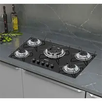 Cooktop 5 Bocas a Gás Clarice Tripla Chama com Mesa em Vidro Temperado Preto – Bivolt