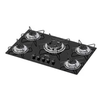 Cooktop 5 Bocas a Gás Clarice Tripla Chama com Mesa em Vidro Temperado Preto – Bivolt