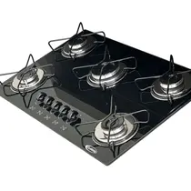 Cooktop 5 Bocas a Gás Clarice Mega Chama com Mesa em Vidro Temperado Preto – Bivolt