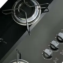 Cooktop 5 Bocas a Gás Clarice Mega Chama com Mesa em Vidro Temperado Preto – Bivolt