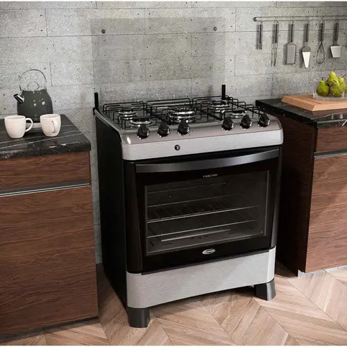 Fogão 5 Bocas Clarice Fascino Tripla Chama com Mesa em Inox e Acendimento Automático Kromanox/Fosco-Bivolt