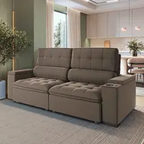 Sofá 3 Lugares 2,5m Retrátil/Reclinável com Porta Copos e Tomada USB Veludo Luxe Olm Medellin
