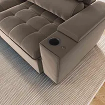 Sofá 3 Lugares 2,5m Retrátil/Reclinável com Porta Copos e Tomada USB Veludo Luxe Olm Medellin