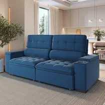Sofá 3 Lugares 2,5m Retrátil/Reclinável com Porta Copos e Tomada USB Veludo Luxe Olm Medellin