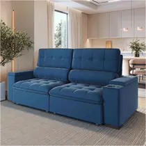 Sofá 3 Lugares 2,5m Retrátil/Reclinável com Porta Copos e Tomada USB Veludo Luxe Olm Medellin