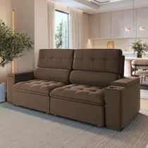 Sofá 3 Lugares 2,5m Retrátil/Reclinável com Porta Copos e Tomada USB Veludo Luxe Olm Medellin