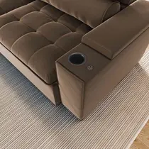 Sofá 3 Lugares 2,5m Retrátil/Reclinável com Porta Copos e Tomada USB Veludo Luxe Olm Medellin