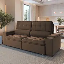 Sofá 3 Lugares 2,5m Retrátil/Reclinável com Porta Copos e Tomada USB Veludo Luxe Olm Medellin
