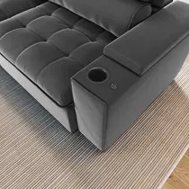 Sofá 3 Lugares 2,5m Retrátil/Reclinável com Porta Copos e Tomada USB Veludo Luxe Olm Medellin