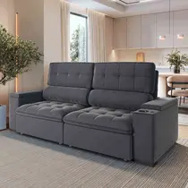 Sofá 3 Lugares 2,5m Retrátil/Reclinável com Porta Copos e Tomada USB Veludo Luxe Olm Medellin