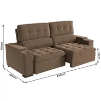 Sofá 3 Lugares 2,5m Retrátil/Reclinável com Porta Copos e Tomada USB Veludo Luxe Olm Medellin