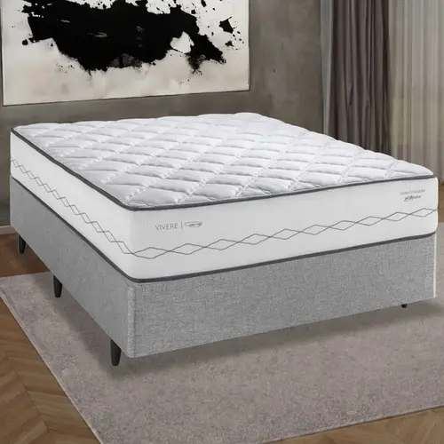 Cama Box Casal Herval C1721 138x188x65cm Molas Ensacadas - Cinza/Branco