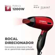 Secador de Cabelo Mondial Max Travel SC-10 1200W Vermelho/Preto - Bivolt