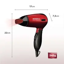 Secador de Cabelo Mondial Max Travel SC-10 1200W Vermelho/Preto - Bivolt