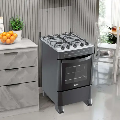 Fogão 4 Bocas Clarice Vitale com Mesa em Aço Inox e Acendimento Automático Preto - Bivolt