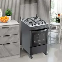 Fogão 4 Bocas Clarice Vitale com Mesa em Aço Inox e Acendimento Automático Preto - Bivolt