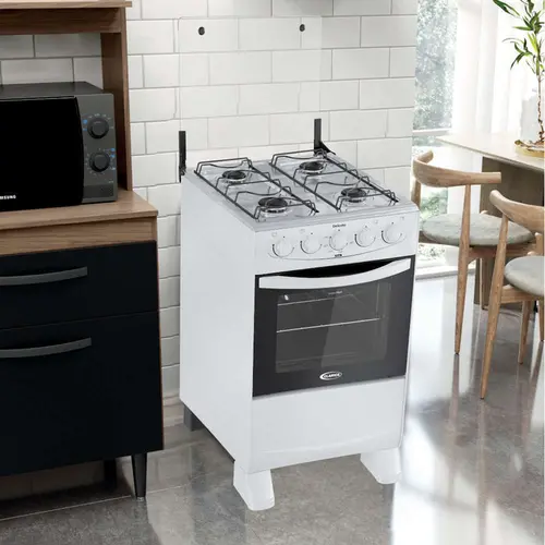 Fogão 4 Bocas Clarice Delicato com Mesa de Inox Branco - Bivolt