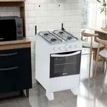 Fogão 4 Bocas Clarice Delicato com Mesa de Inox Branco - Bivolt