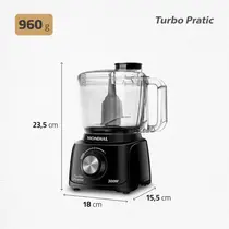 Mini Processador Mondial Turbo Pratic MP-16-B 300W 500ml Preto