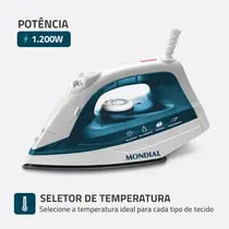Ferro de Passar a Vapor Mondial F-32 Azul/ Branco