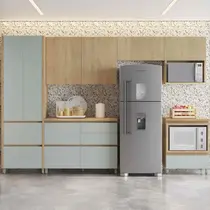 Cozinha Completa 7 Portas 7 Gavetas 100% MDF Nesher Rainha – Nature/Verde
