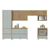 Cozinha Completa 7 Portas 7 Gavetas 100% MDF Nesher Rainha – Nature/Verde
